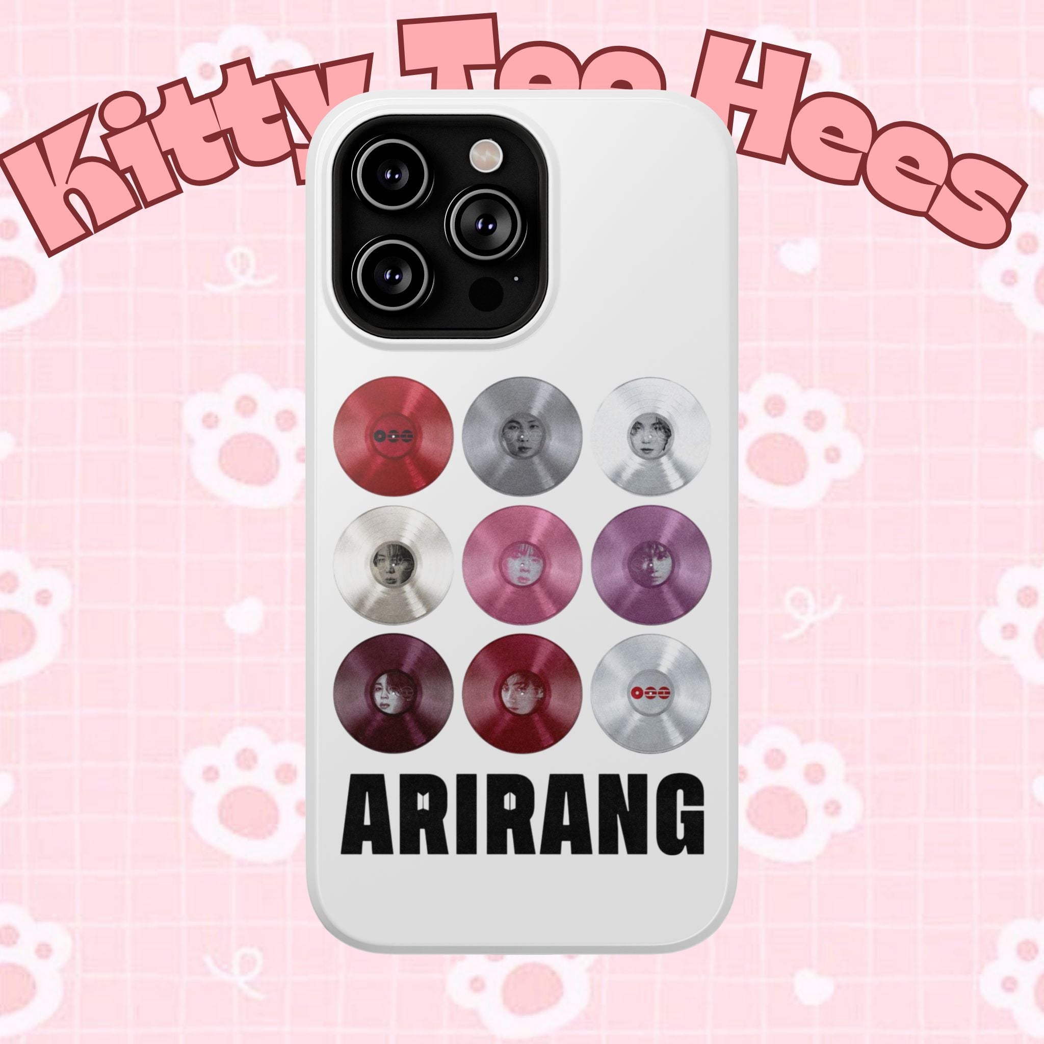 Printify Bangtan Arirang BTS vinyl record grid phone case, impact-resistant accessory featuring cool BTS fan merchandise design.