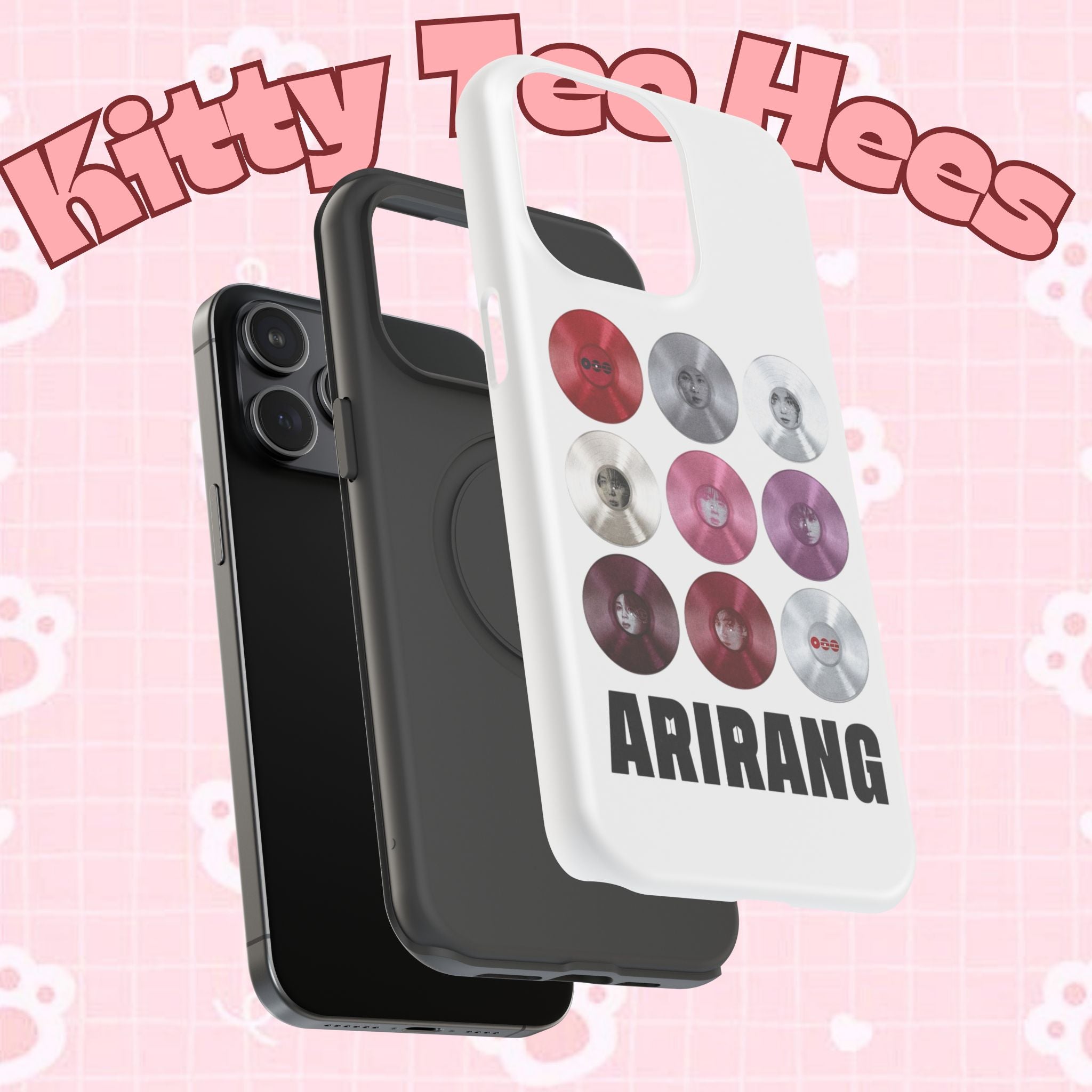 Printify Bangtan Arirang BTS vinyl record grid phone case showing a cool, impact-resistant design with BTS fan merch elements.