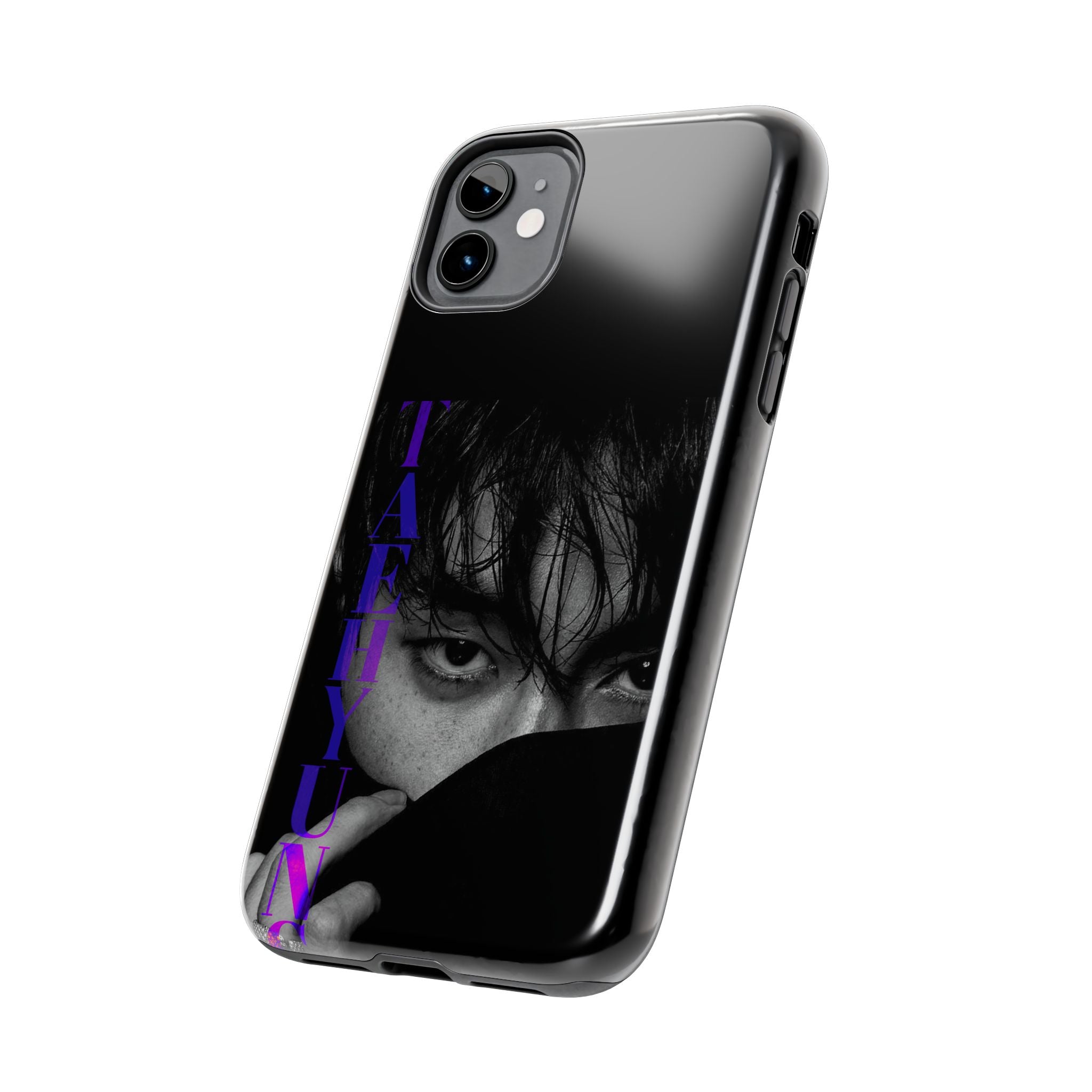BTS Taehyung (V) tough phone case with dark Bangtan design for iPhone and Samsung, featuring Kim Taehyung artwork.
