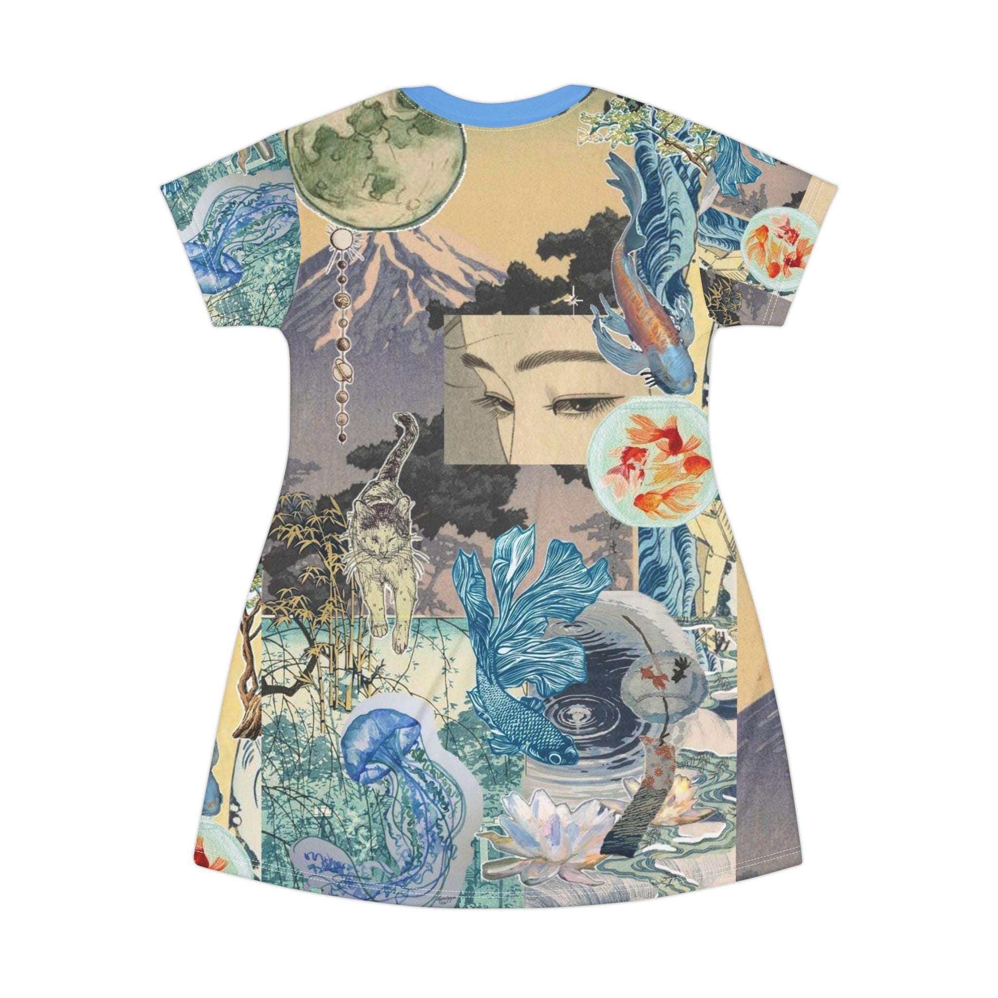 Blue Koi T-Shirt Dress, Maximalist Fashion - Kitty TeeHees