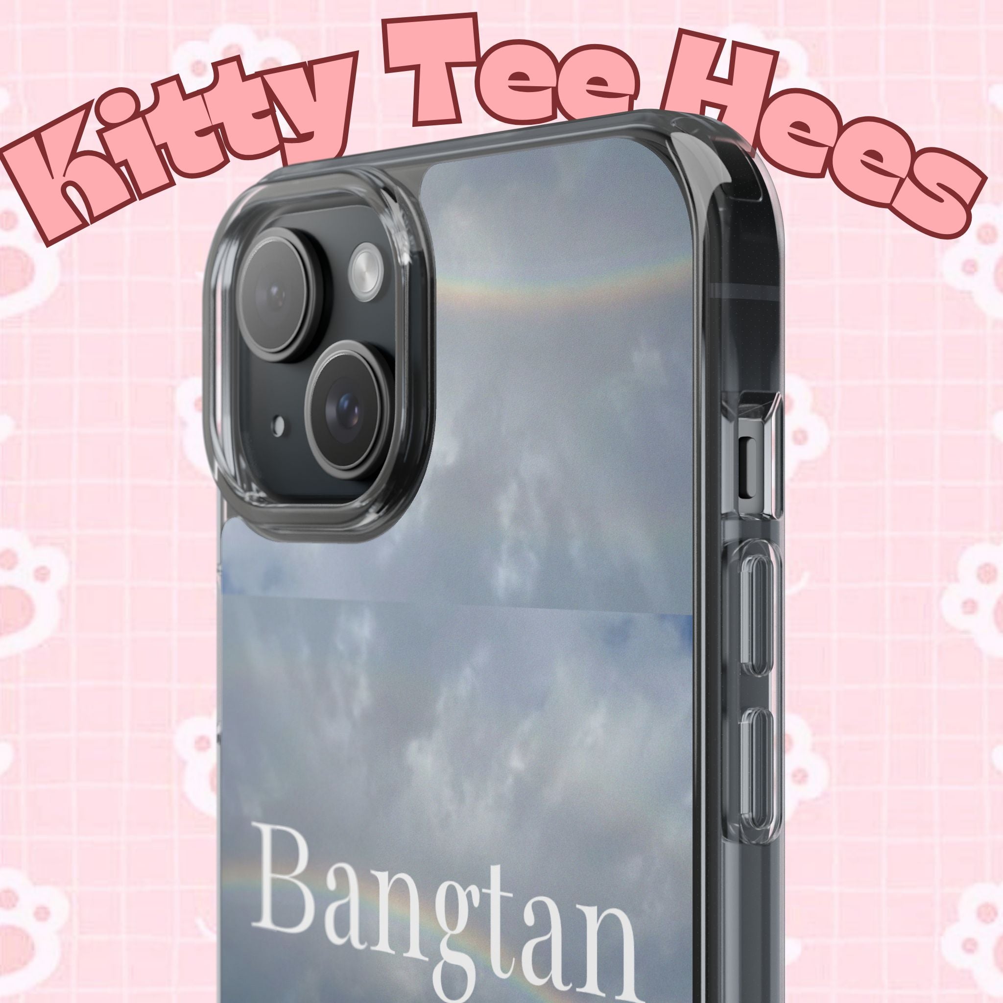 Clear impact-resistant Bangtan phone case featuring cute K-pop design, compatible with smartphones for stylish protection.