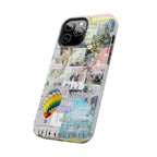 Printify BTS collage phone case for iPhone and Samsung featuring pastel hot air balloon and K-Pop photo collage design.