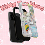 Printify BTS collage phone case for iPhone and Samsung featuring pastel hot air balloon and K-pop photo collage design.