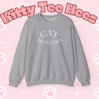Cozy gray cat mom sweatshirt with cute animal print and feline parent design, perfect for pet lovers and cat owners.
