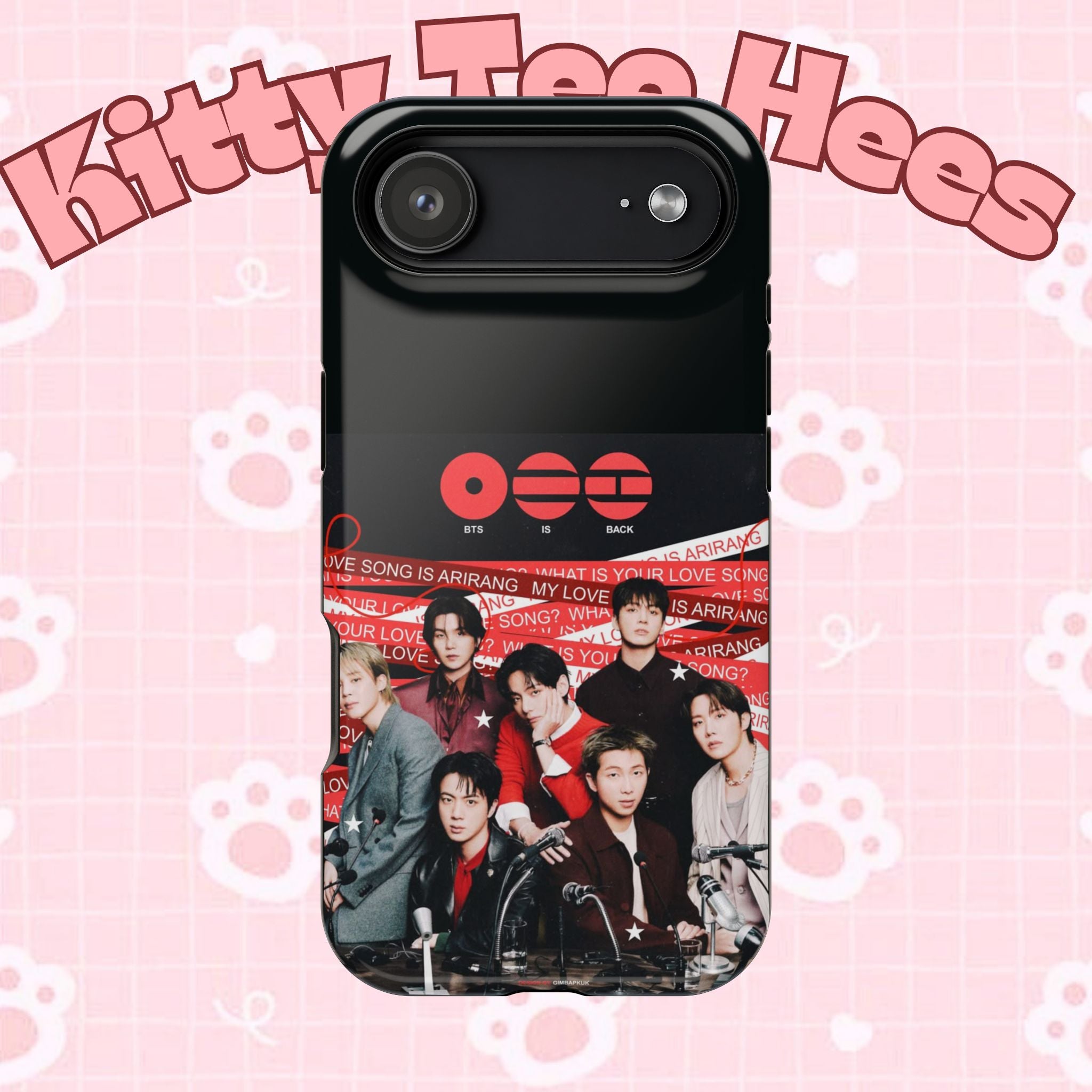 Printify BTS Arirang phone case featuring Bangtan concert design, impact-resistant K-pop band photo phone cover.
