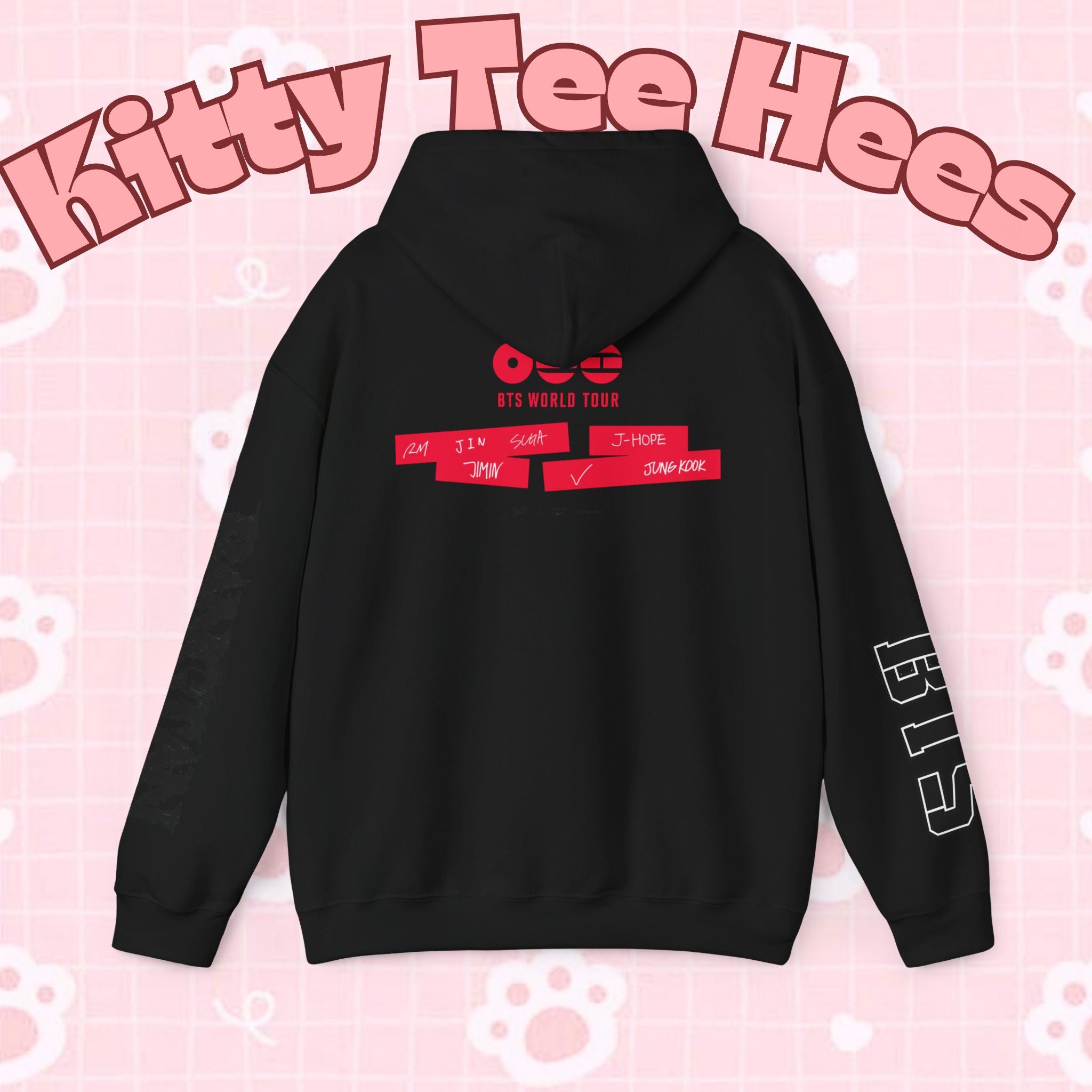 ARIRANG BTS world tour hoodie with graphic design, featuring Bangtan sleeve artwork, long-sleeve sweatshirt by Printify.