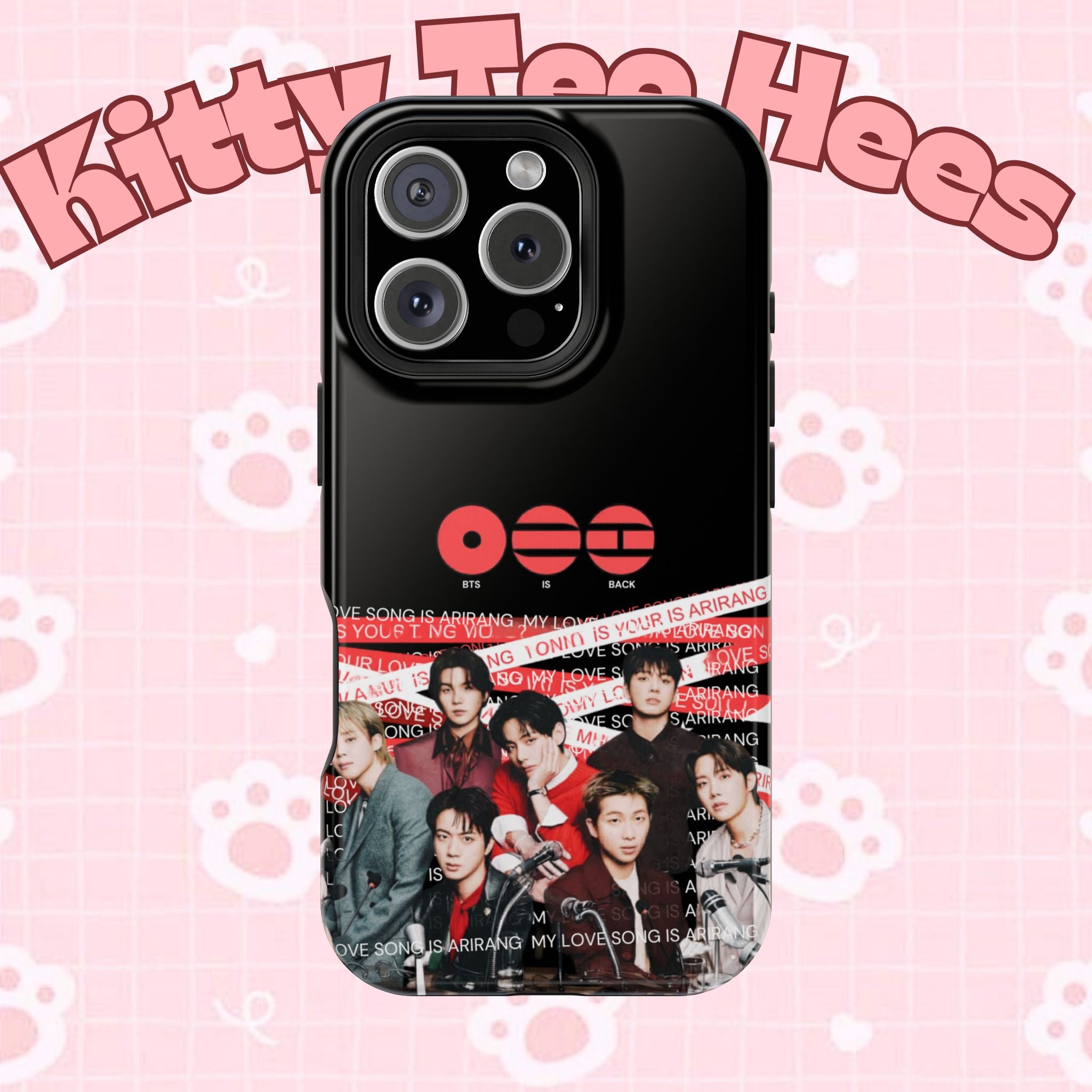 K-pop BTS Bangtan phone case featuring fan-made concert design with impact-resistant build by Printify for smartphones.