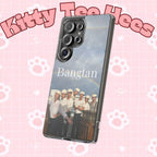 Clear impact-resistant phone case featuring cute Bangtan K-pop design, compatible with smartphones.