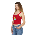 Cute cat-themed tank top for women, featuring spaghetti straps and fun cat warning design, perfect for summer wear and pet lovers.