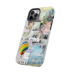 Printify BTS collage phone case for iPhone and Samsung with pastel hot air balloon and K-Pop photo collage design.