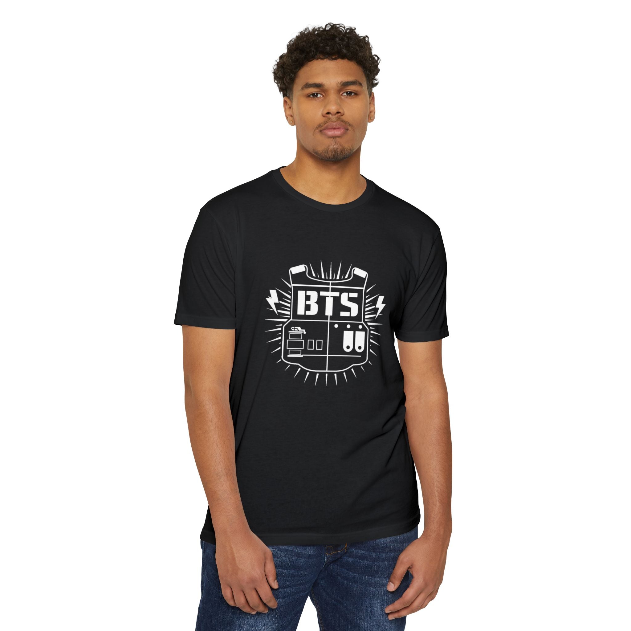 Custom BTS T-shirt featuring Jungkook, Jimin, Taehyung, J-Hope, RM, Suga, Jin, perfect for K-pop concerts and fan events.