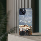 Clear impact-resistant Bangtan phone case featuring cute K-pop design, compatible with smartphones.