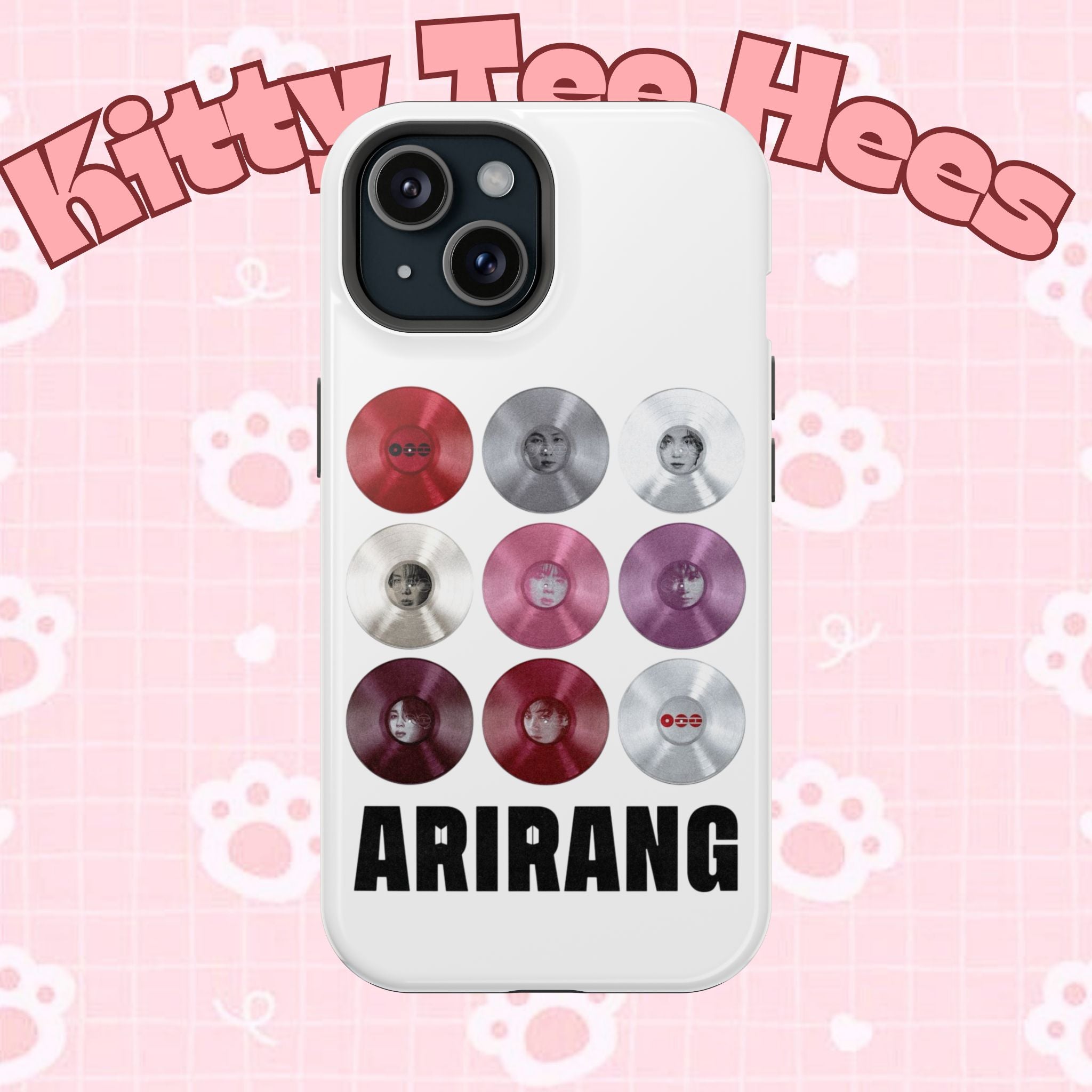 Impact-resistant phone case featuring Bangtan Arirang BTS vinyl record grid design, ideal for BTS fans.