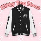 Personalized BTS logo letterman jacket with varsity style, featuring custom sleeve text and bold design, perfect for fans.