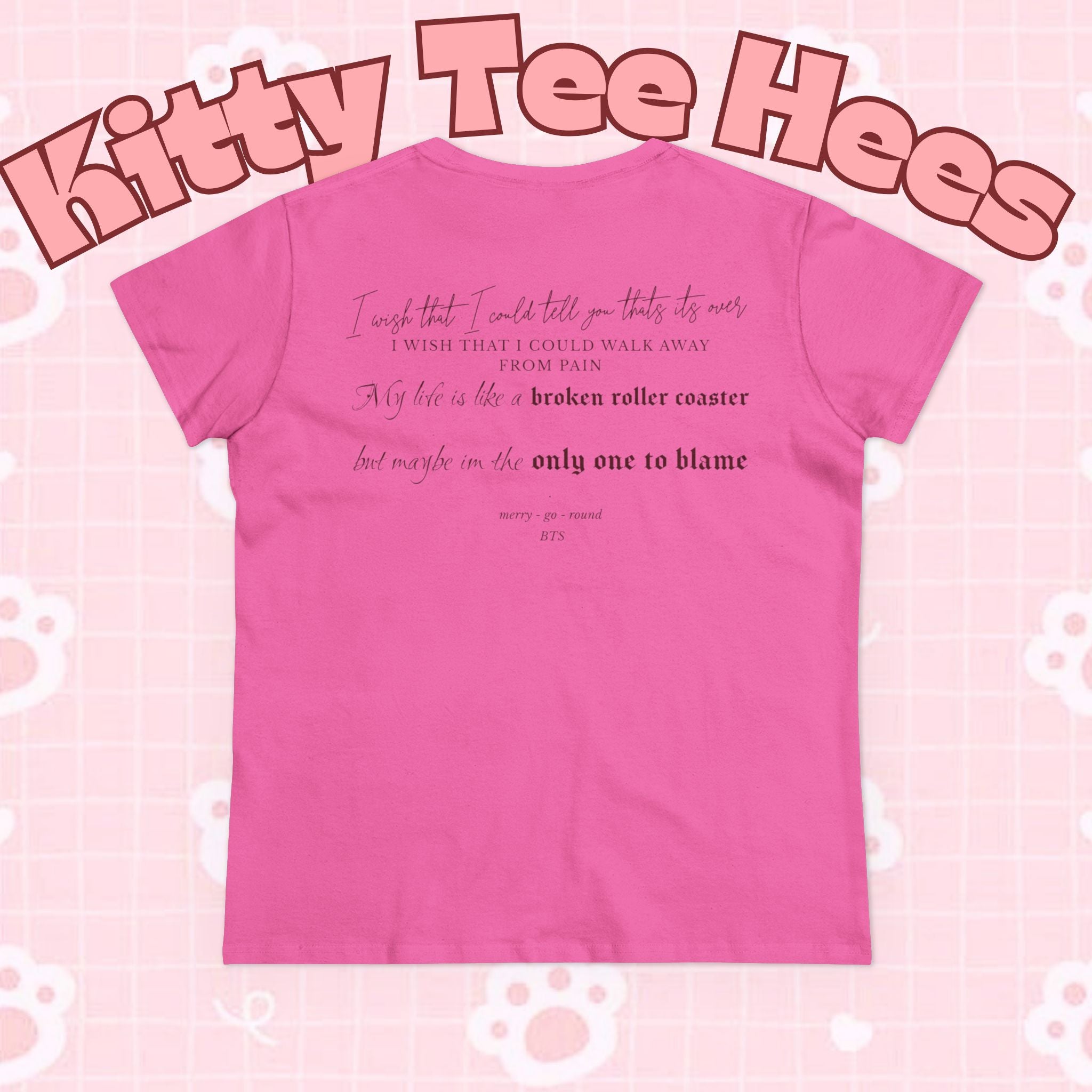 Merry Go Round BTS Arirang 2026 album carousel sketch T-shirt with lyric script back print, printed by Printify.