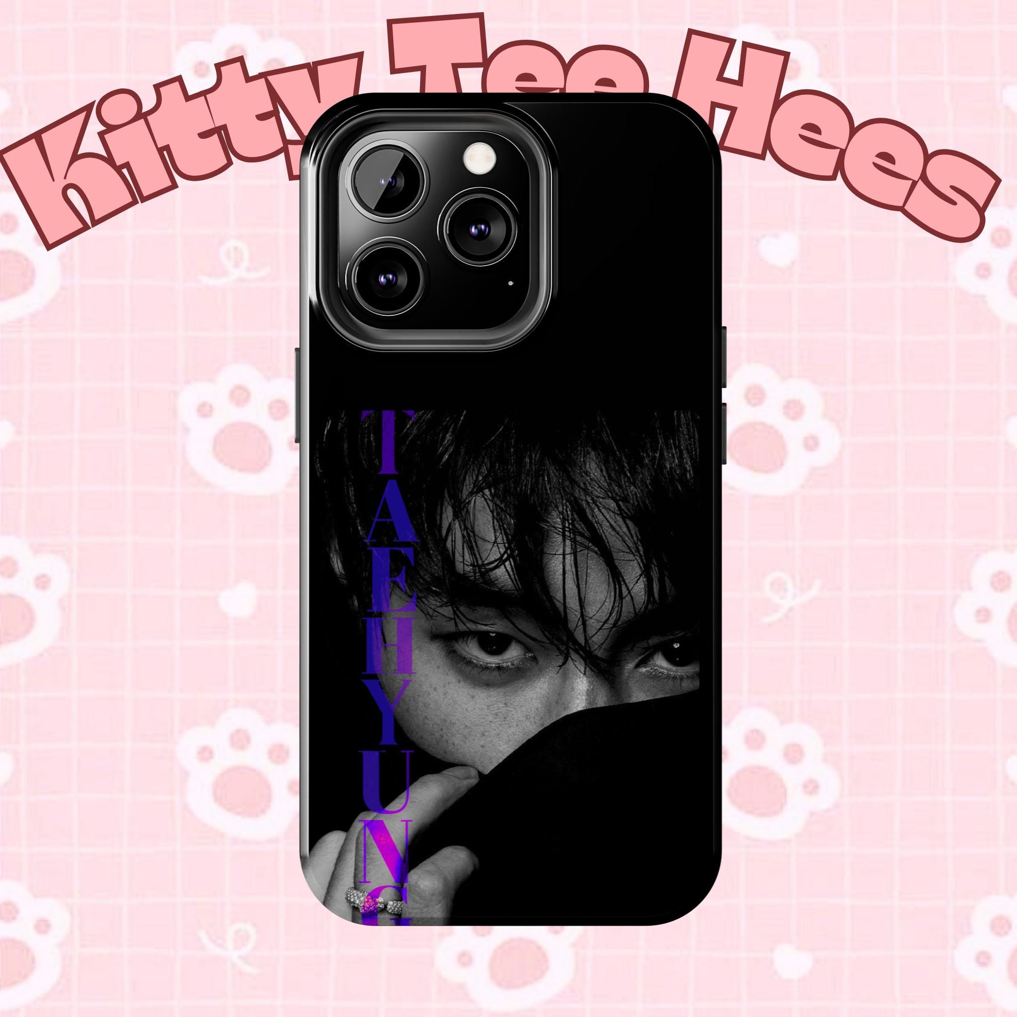 Dark BTS Taehyung (V) phone case with Bangtan design for iPhone and Samsung, featuring Kim Taehyung artwork.