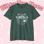 Custom BTS T-shirt featuring Jungkook, Jimin, Taehyung, J-Hope, RM, Suga, Jin, and Bangtan members, ideal for K-pop concerts.
