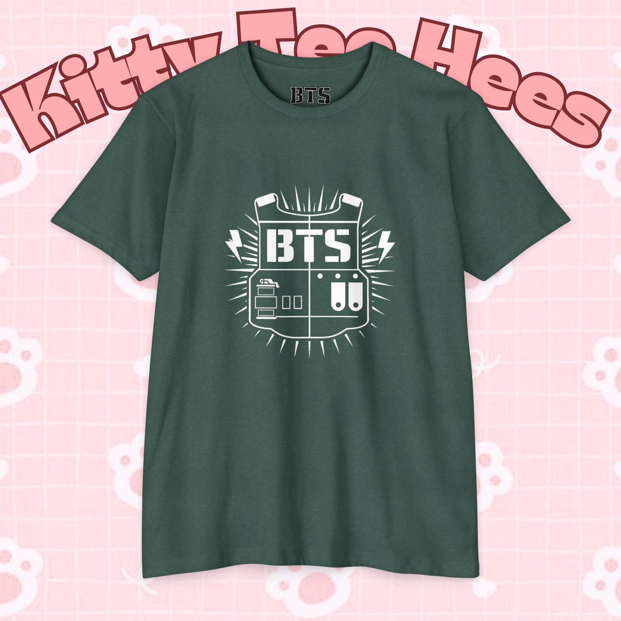 Custom BTS T-shirt featuring Jungkook, Jimin, Taehyung, J-Hope, RM, Suga, Jin, and Bangtan members, ideal for K-pop concerts.