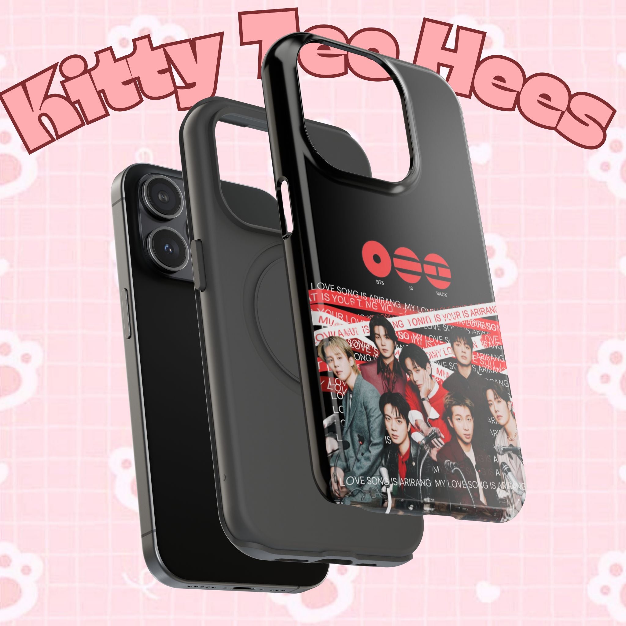 Custom phone case featuring BTS band image, impact-resistant design, fanmade Bangtan Sonyeondan K-pop merch by Printify