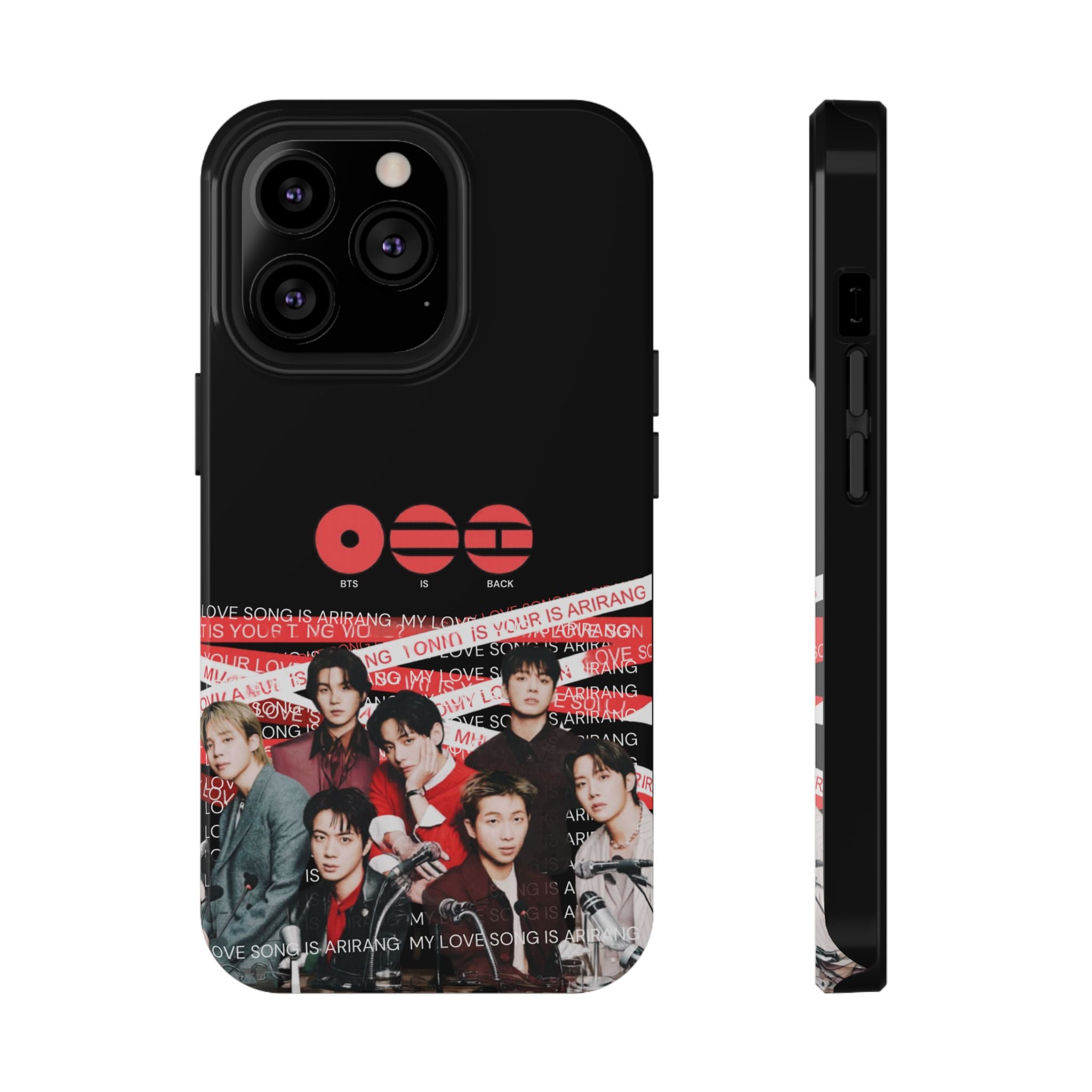 K-Pop BTS Bangtan phone case with concert fanmade design, impact-resistant Printify phone case featuring BTS band photo.