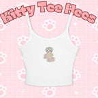 Cute pink spaghetti strap tank top for women featuring a Pilates and yoga cat design, perfect for summer casual wear.