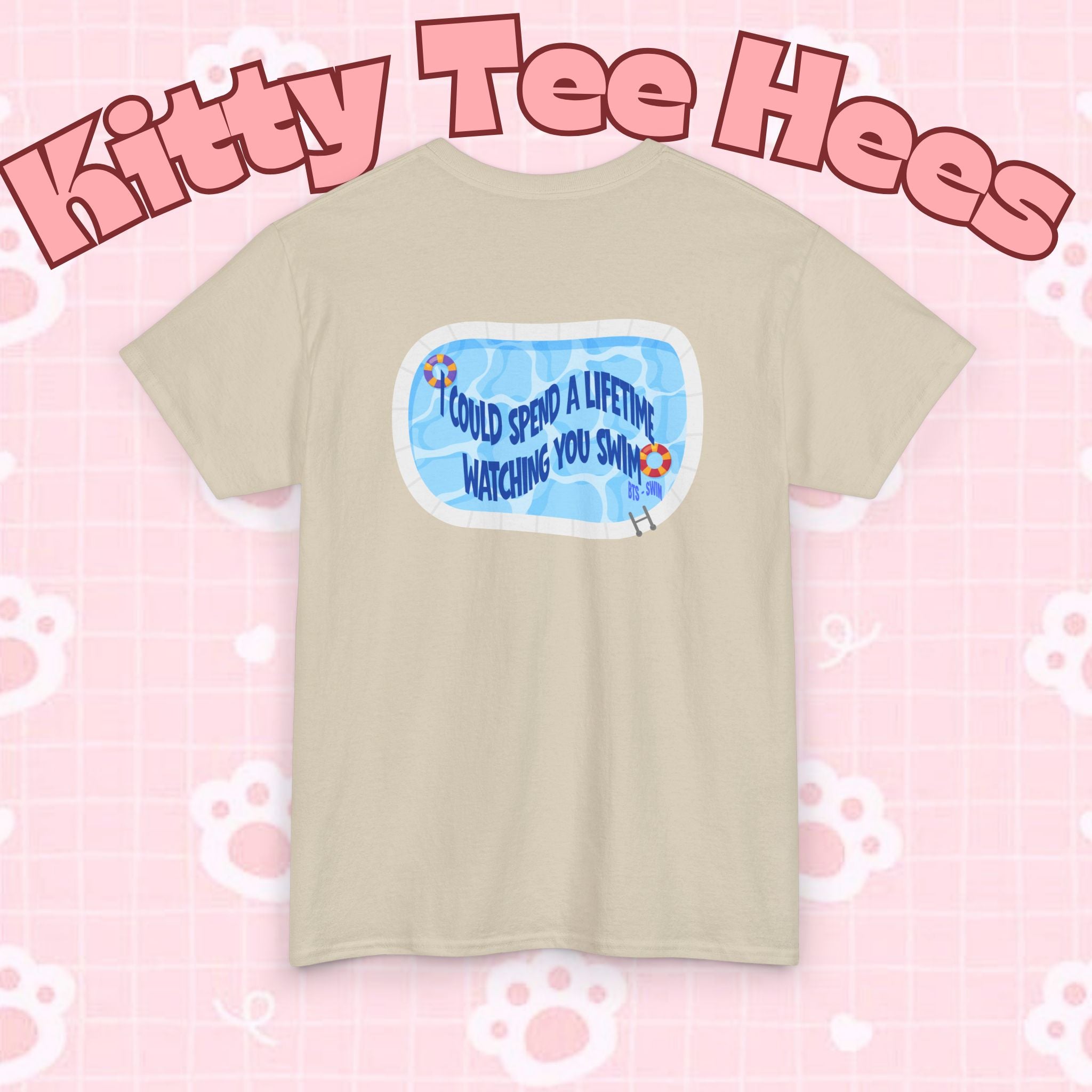 Printify BTS swim graphic T-shirt featuring Arirang and Bangtan pool design, casual BTS concert tee for fans.