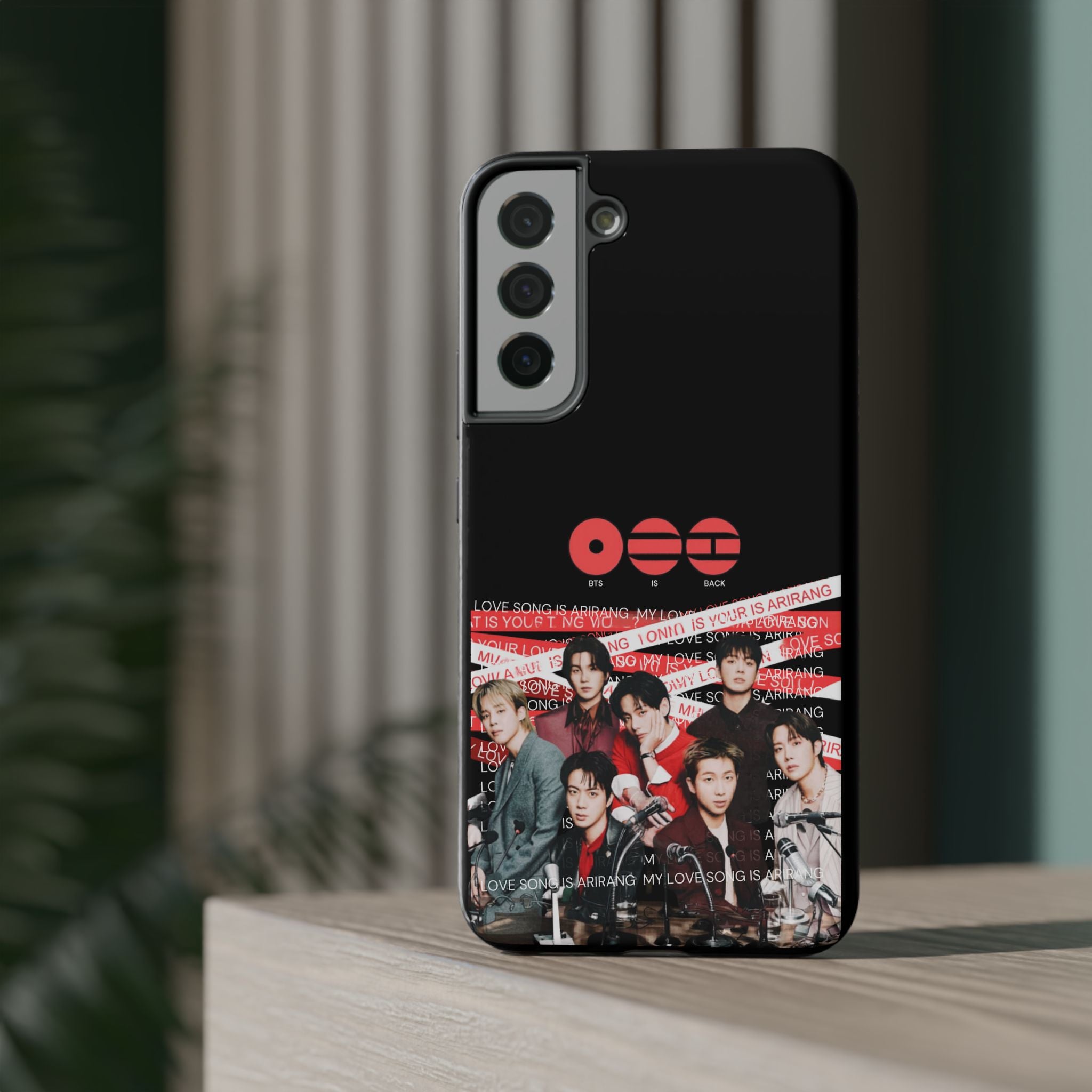 Impact-resistant phone case featuring BTS Bangtan Boys fanmade design with concert photo, compatible with popular smartphone models.