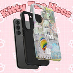 Printify BTS collage phone case for iPhone and Samsung with pastel hot air balloon and K-pop photo collage design.