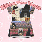 Black cat stripe T-shirt dress with all-over cat print, perfect for cat lovers, from Printify, featuring a cute, bold design.