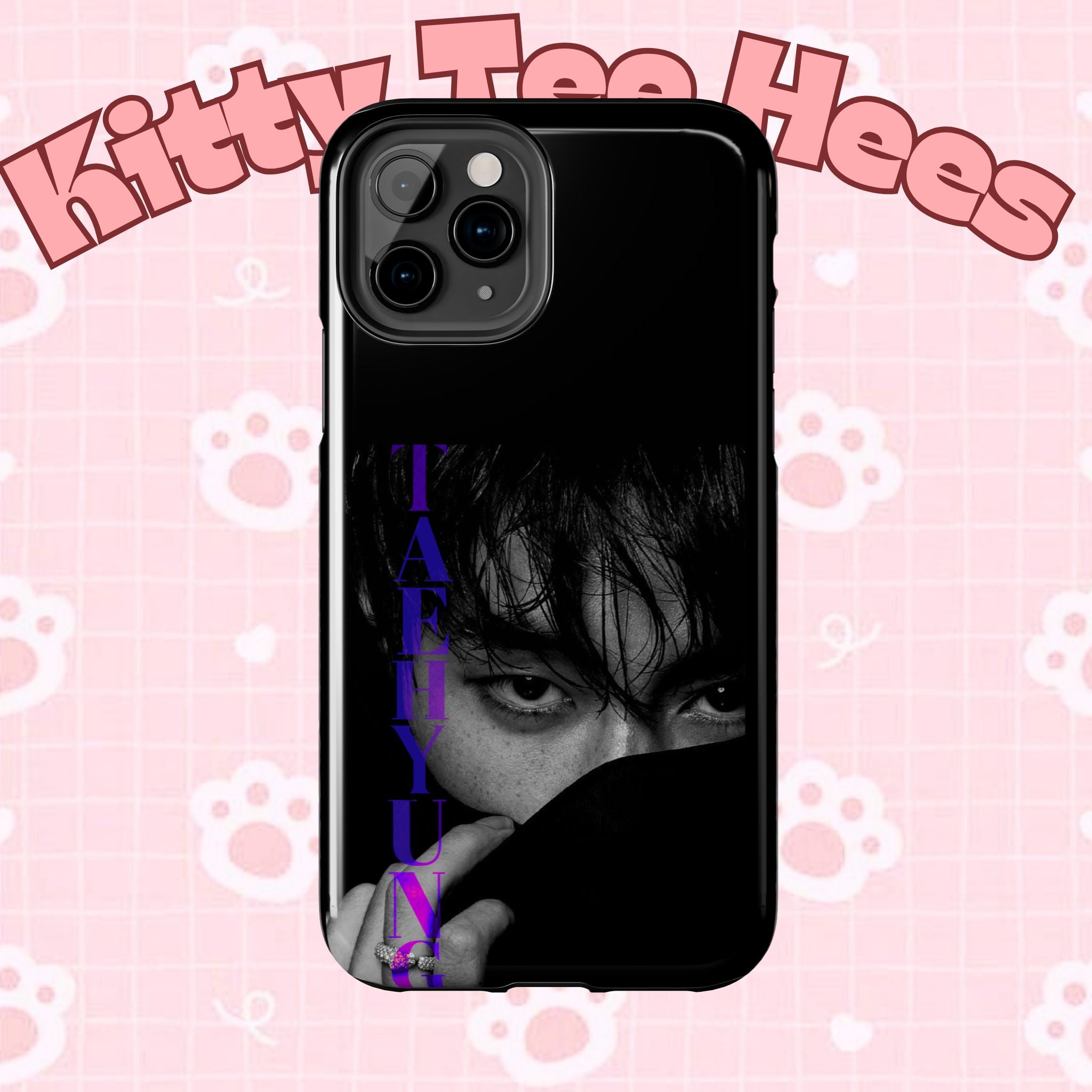 Dark Bangtan BTS Taehyung (V) phone case with Kim Taehyung design for iPhone and Samsung, featuring a rugged style from Printify.