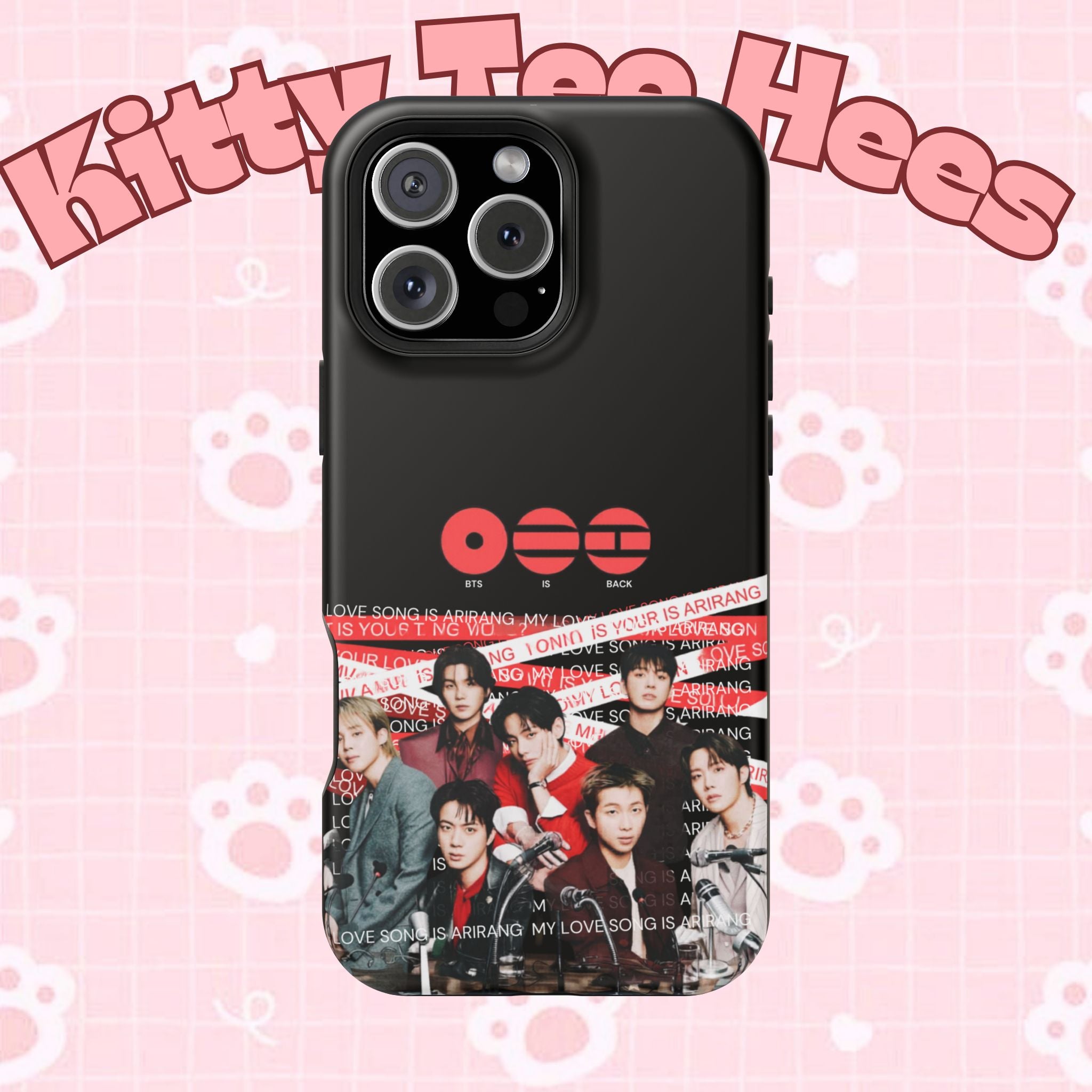 Impact-resistant phone case featuring BTS Bangtan Boys fanmade merch and concert photo, custom Printify K-Pop Boy Band design.