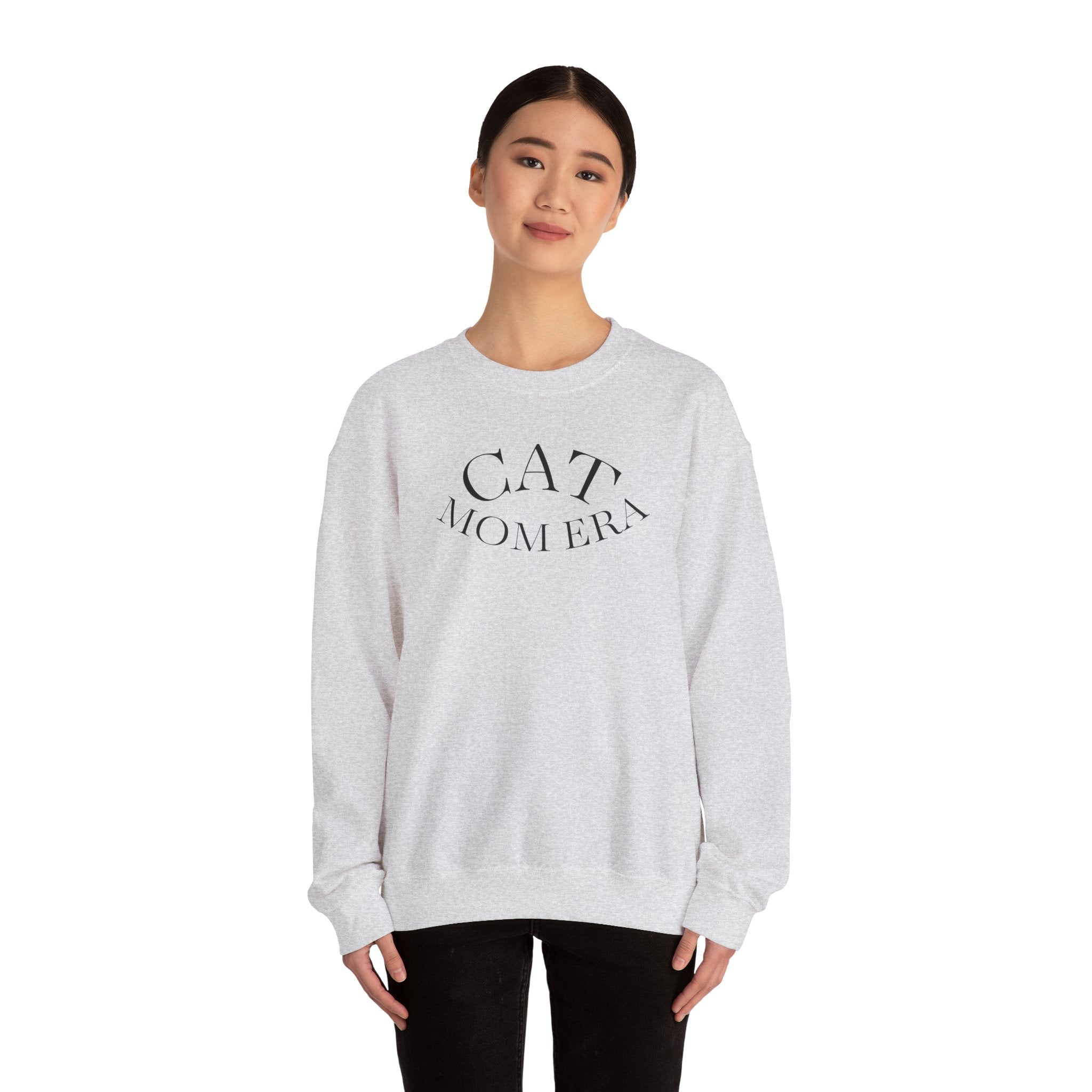Cozy cat mom sweatshirt with cute animal print, perfect for pet lovers and feline parents, by Printify.