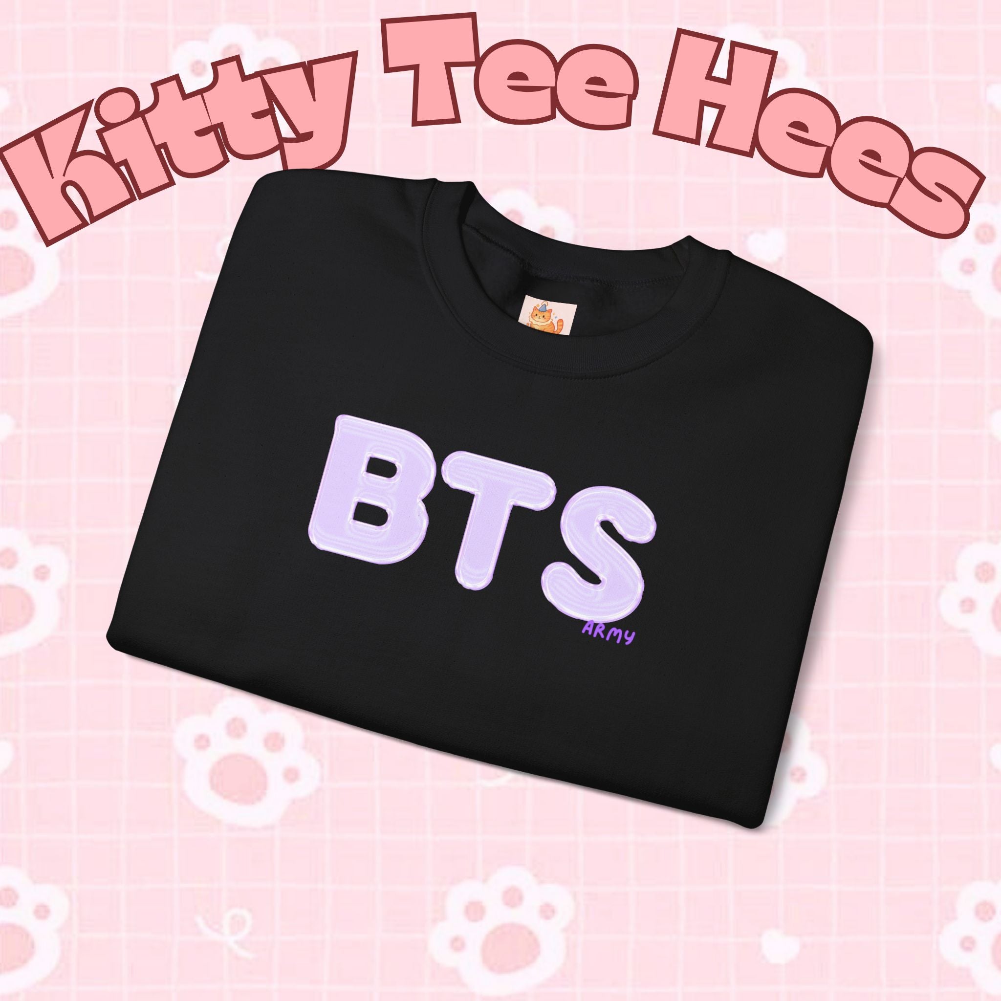 Lavender BTS Logo Arirang crewneck sweatshirt featuring K-pop band print and comeback design, casual concert sweater by Printify