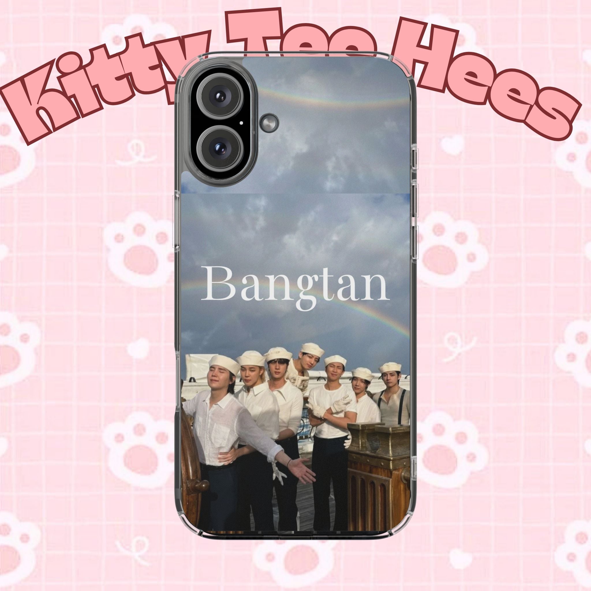 Clear impact-resistant phone case with Bangtan K-pop design, perfect for protecting and customizing your smartphone.