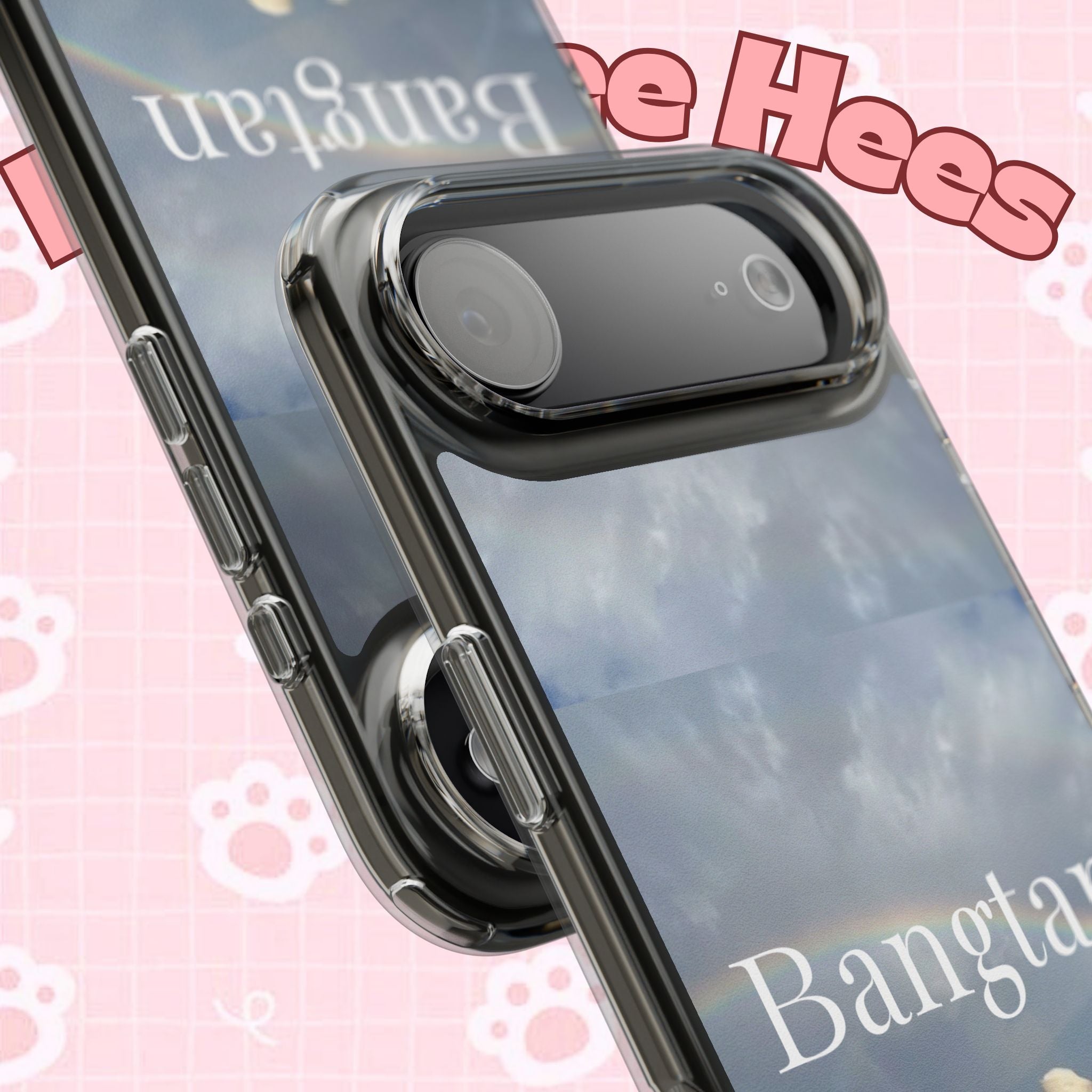 Clear impact-resistant phone case featuring Bangtan Boys K-pop design, compatible with smartphones for stylish protection.