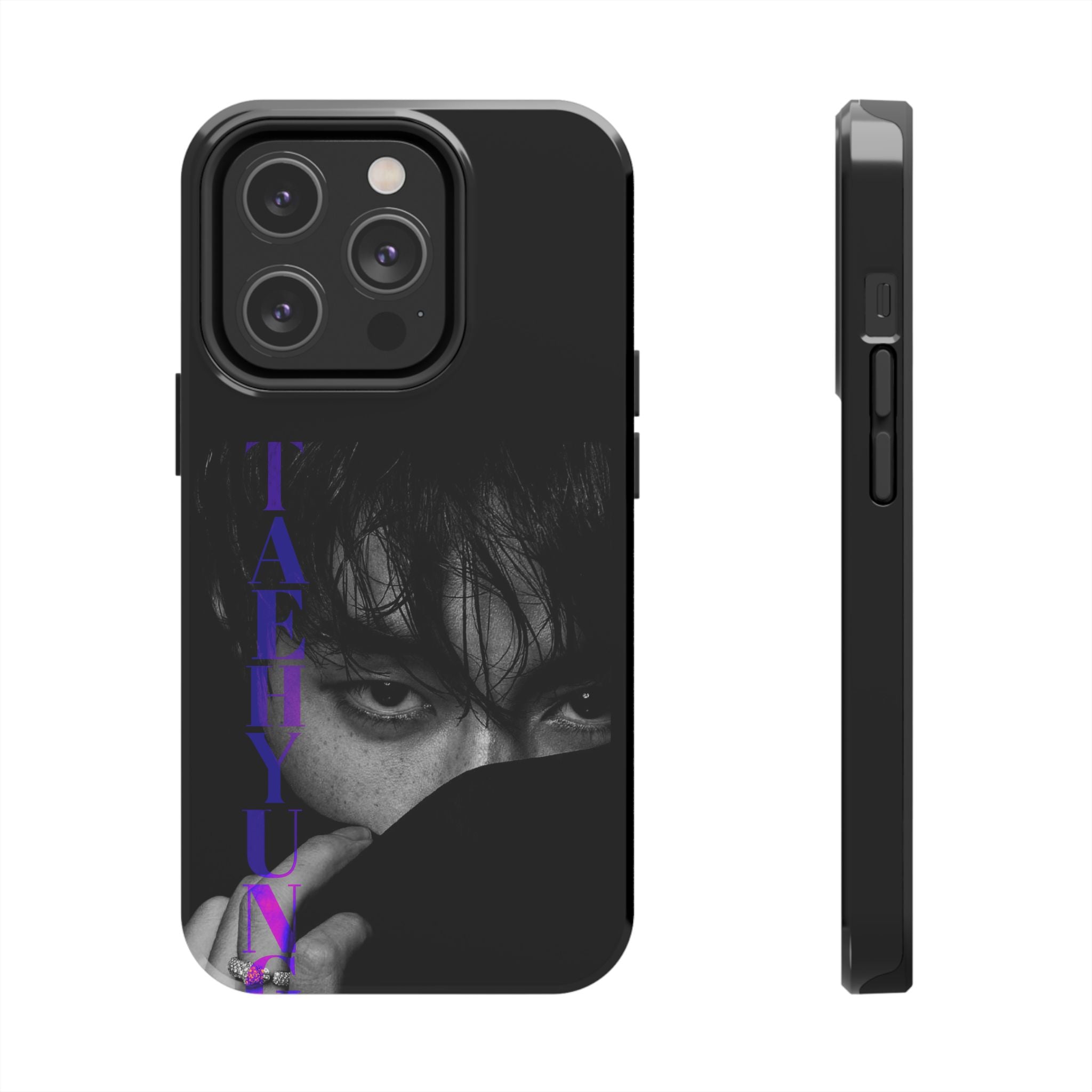 Dark Bangtan design BTS Taehyung (V) phone case for iPhone and Samsung, featuring a bold graphic of Kim Taehyung from BTS.