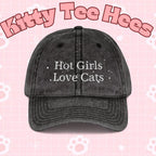 Vintage style embroidered hat with "Hot Girls Love Cats" design, casual wear accessory by Printify