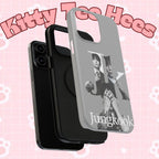 Monochrome BTS Jungkook phone case by Printify featuring impact-resistant design and letter graphics for a stylish look.
