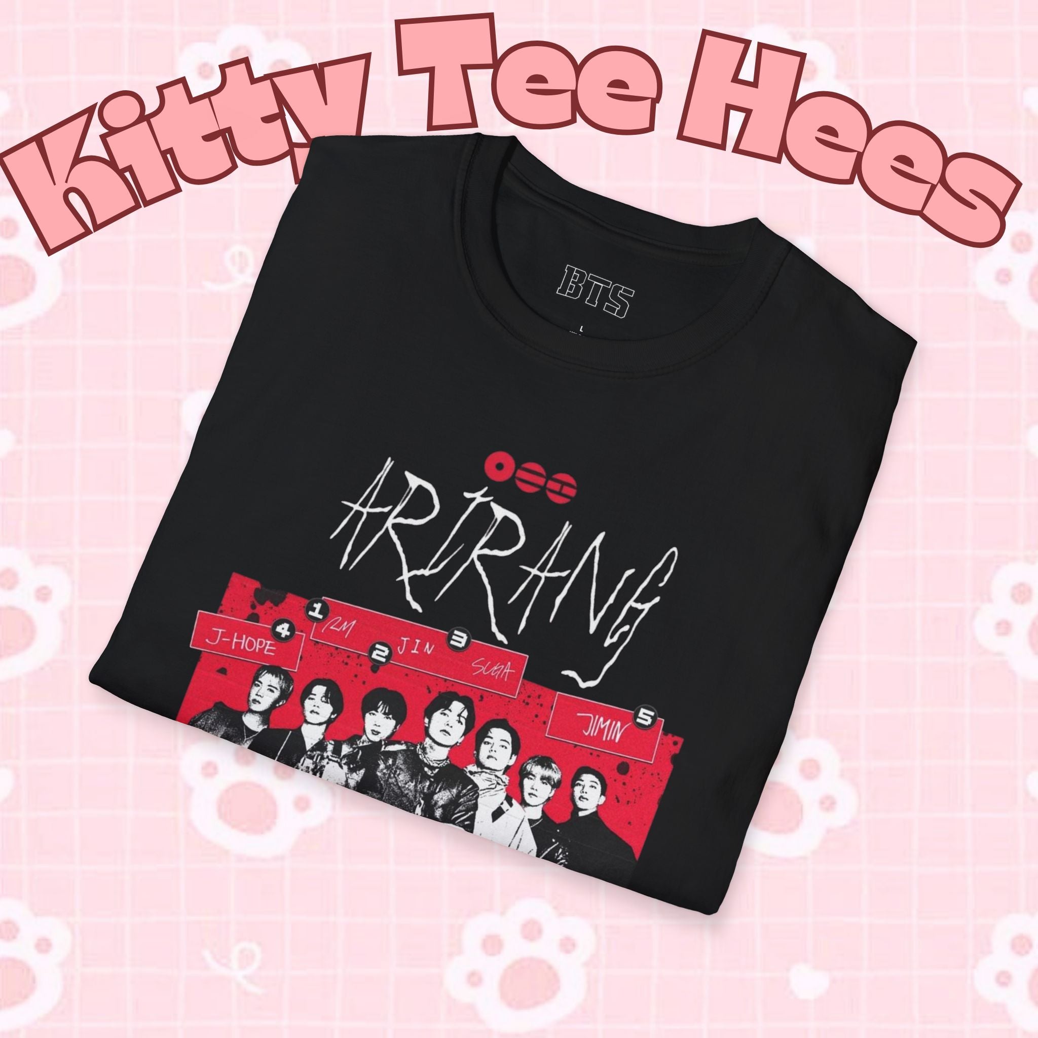 Arirang2026 BTS concert T-shirt featuring band photo, K-pop merchandise, casual style, printed by Printify.