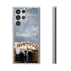 Clear impact-resistant phone case featuring Bangtan Boys K-pop design for smartphones, by Printify.