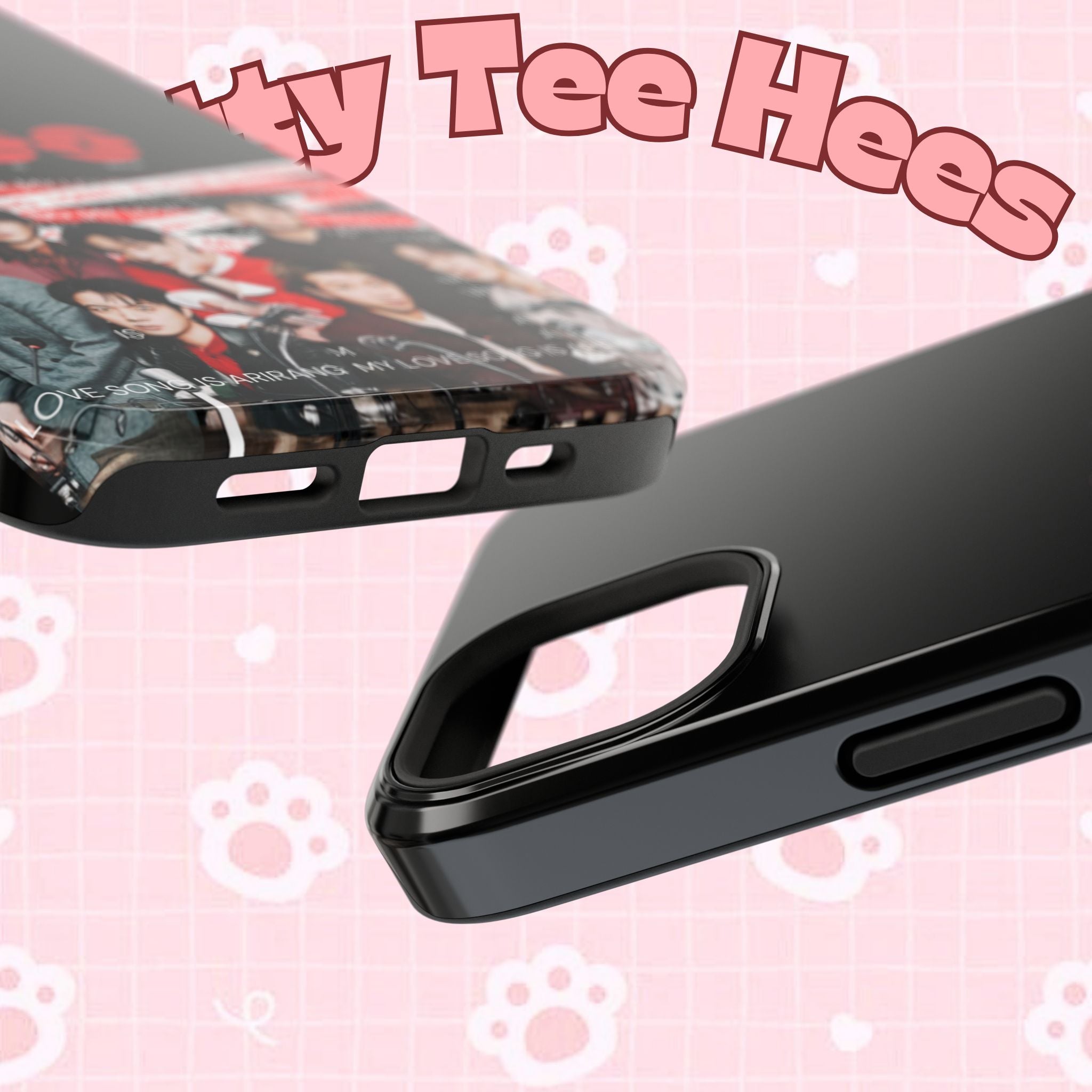 K-Pop BTS Bangtan phone case with fanmade BTS concert design, impact-resistant, printed by Printify for fans of the boy band.