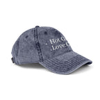 Vintage style embroidered hat featuring "Hot Girls Love Cats" text, casual wear accessory with colorful cat design.