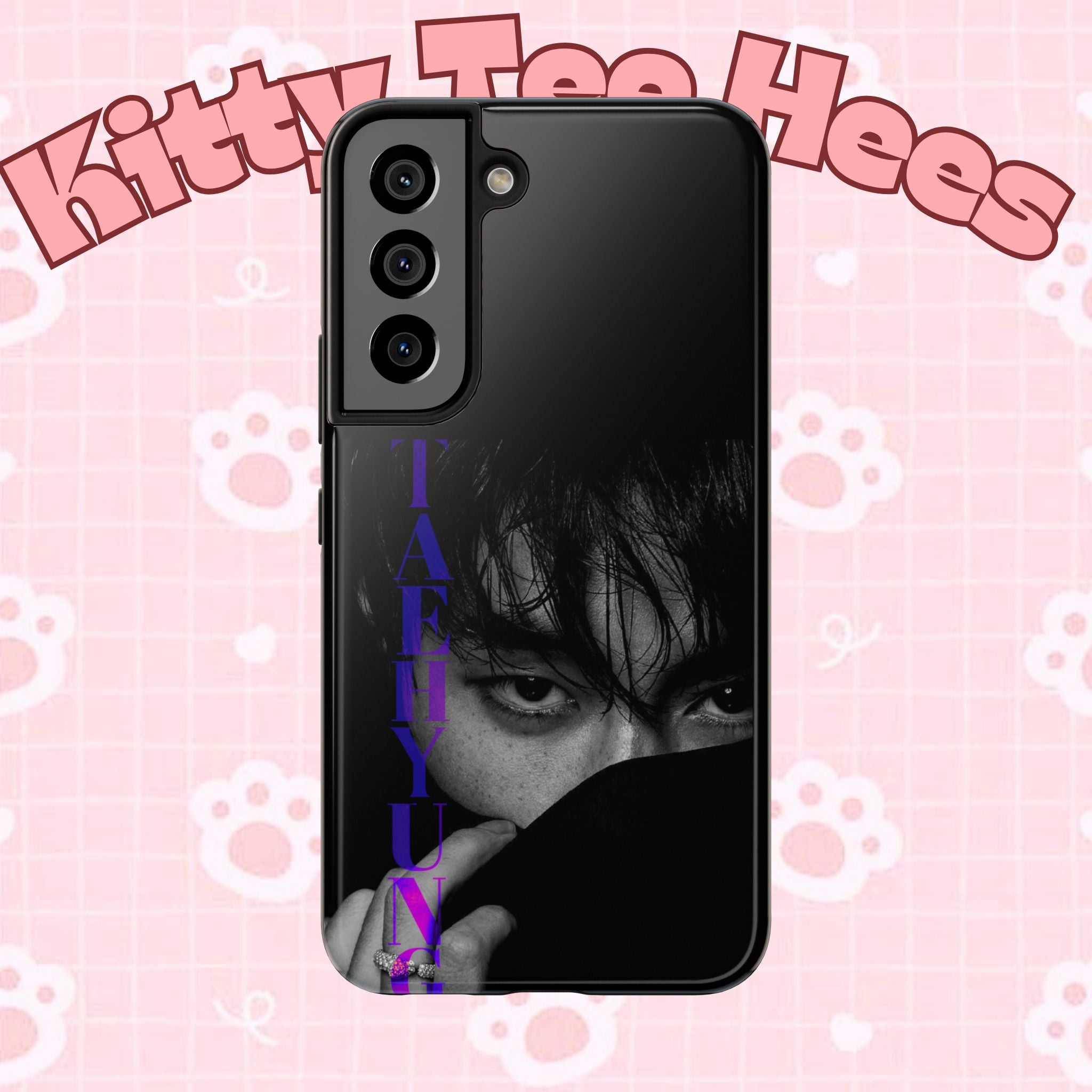 Dark Bangtan BTS phone case featuring Kim Taehyung (V) design for iPhone and Samsung smartphones by Printify.