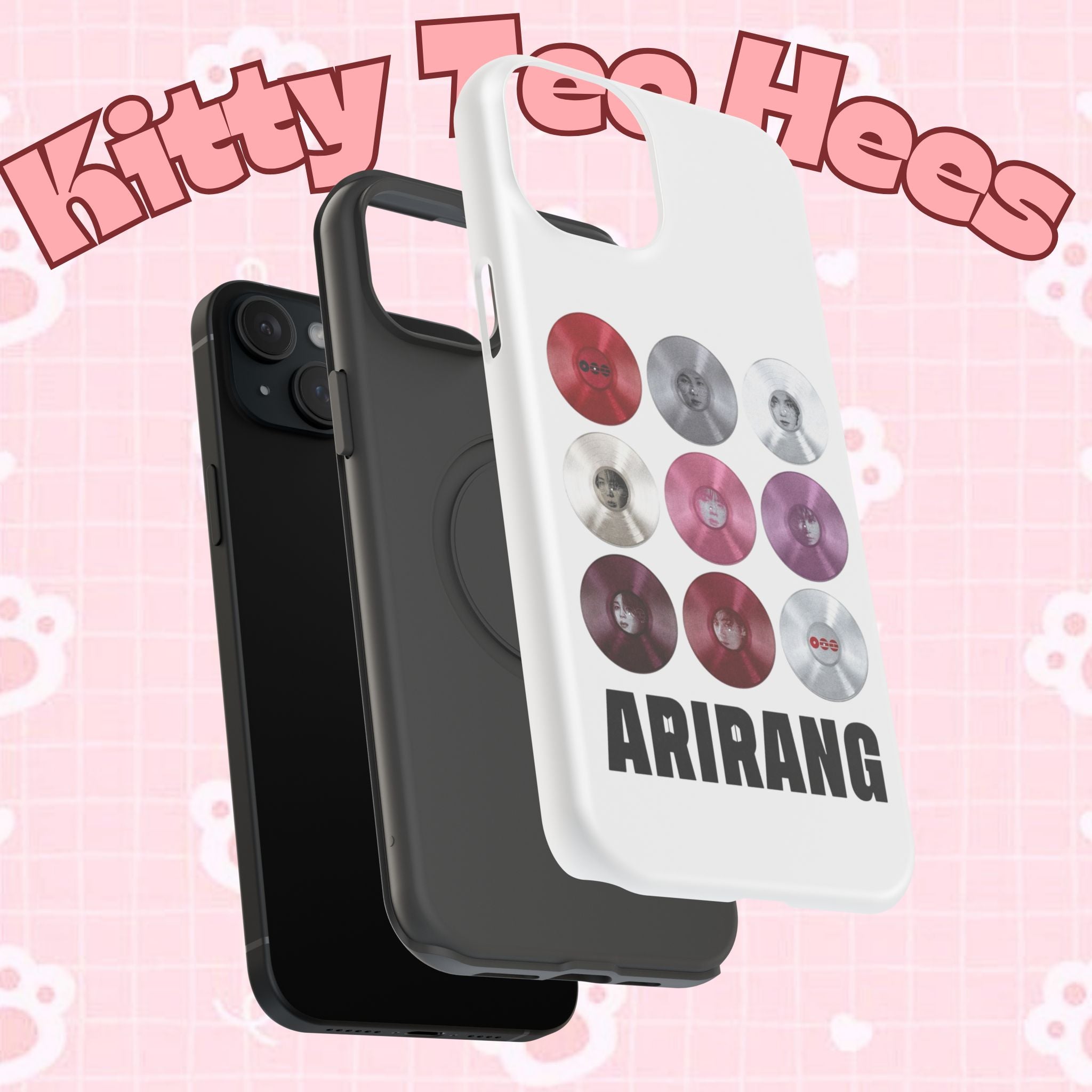 Printify BTS Arirang vinyl record grid phone case featuring cool BTS fan merch design, impact-resistant for iPhone or Android.