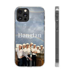 Clear impact-resistant phone case featuring Bangtan Boys K-pop design for smartphones, by Printify.