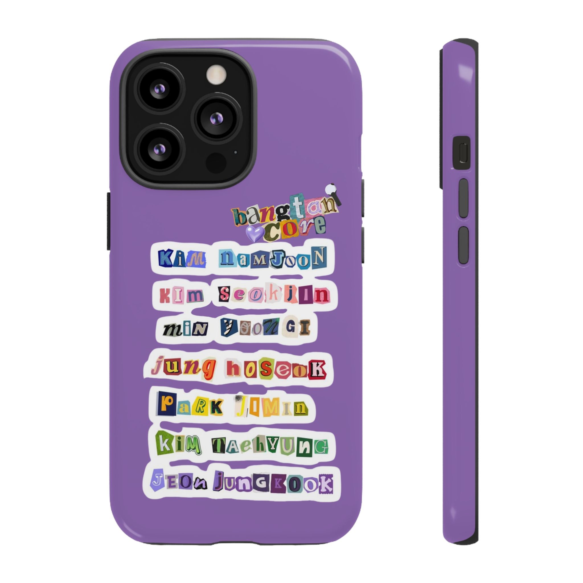 Printify BTS member names phone case featuring Jungkook, Jimin, and Rap Monster for iPhone 17 with tough protective design
