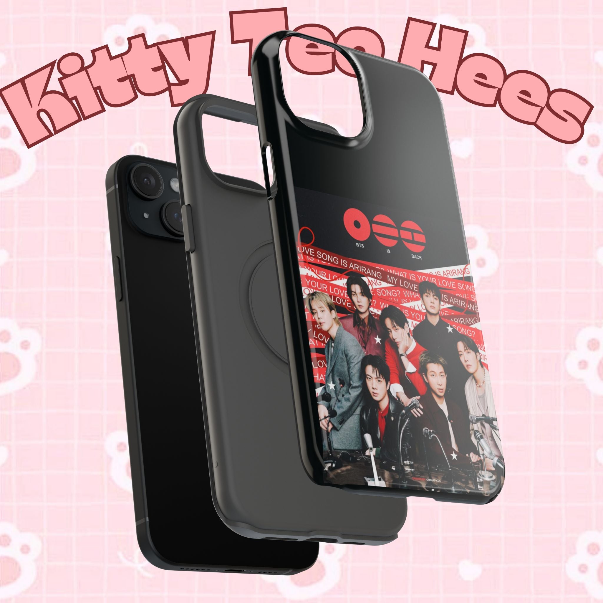 Printify BTS Arirang phone case featuring Bangtan concert design, impact-resistant K-Pop band photo phone case for fans.