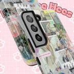 Printify BTS collage phone case for iPhone and Samsung featuring pastel hot air balloon and K-Pop photo collage design.
