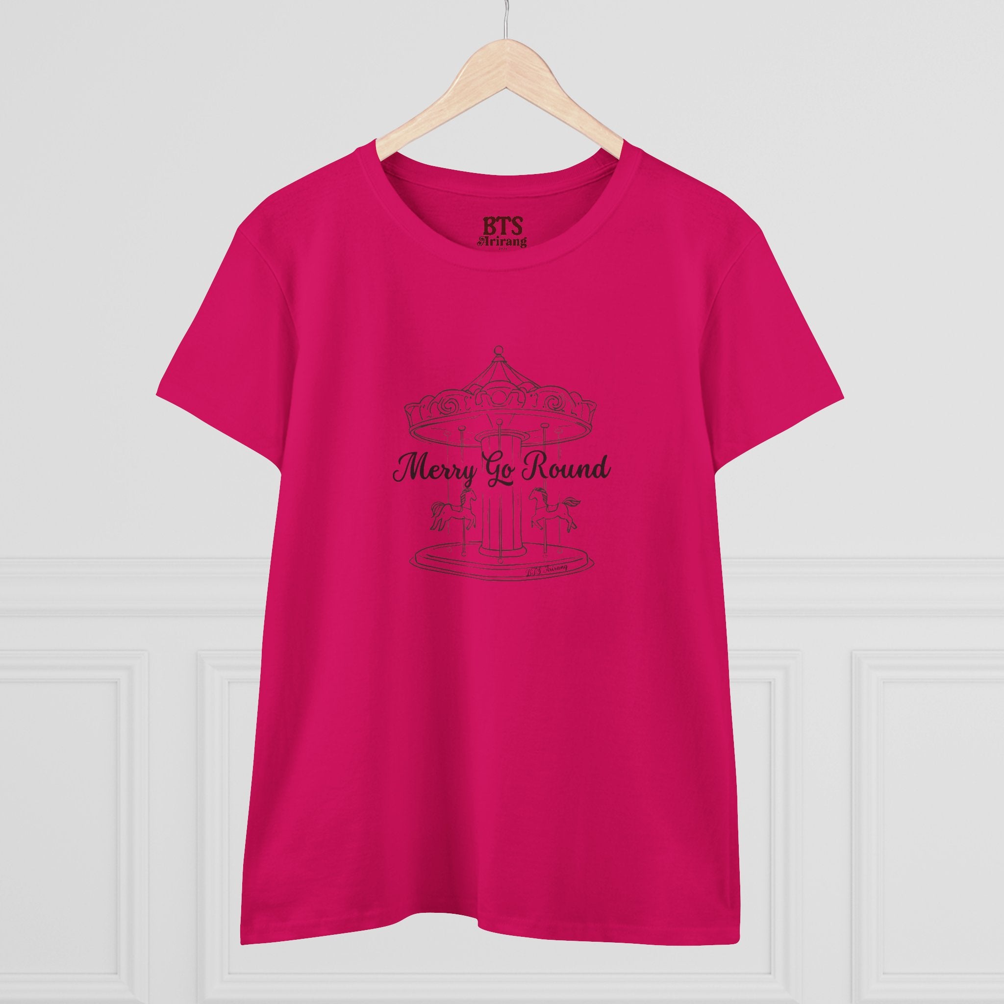 Printify BTS Arirang 2026 album Merry Go Round carousel sketch T-Shirt with lyric script back print, casual unisex clothing