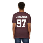 Custom BTS T-shirt featuring Jungkook, Jimin, Taehyung, J-Hope, RM, Suga, Jin, K-pop concert design by Printify.